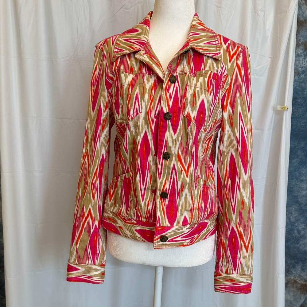 Jones New York Sport Pink and Tan Patterned Jean Jacket size S